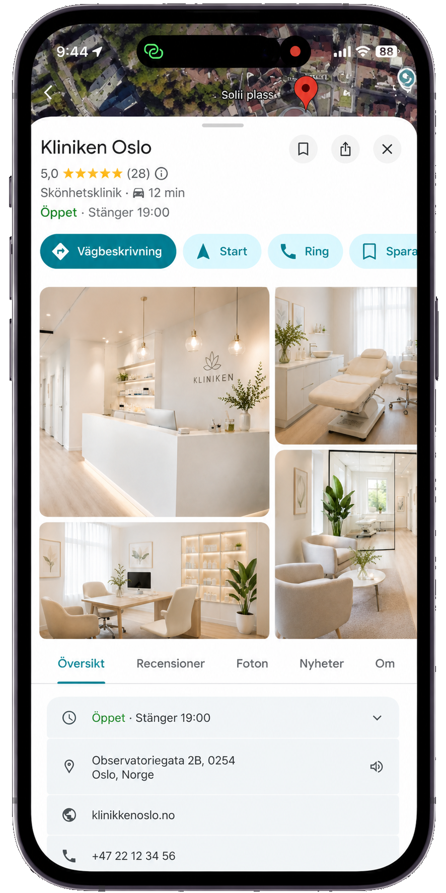 A Google Business Profile filled with professional photos, shown on a phone
